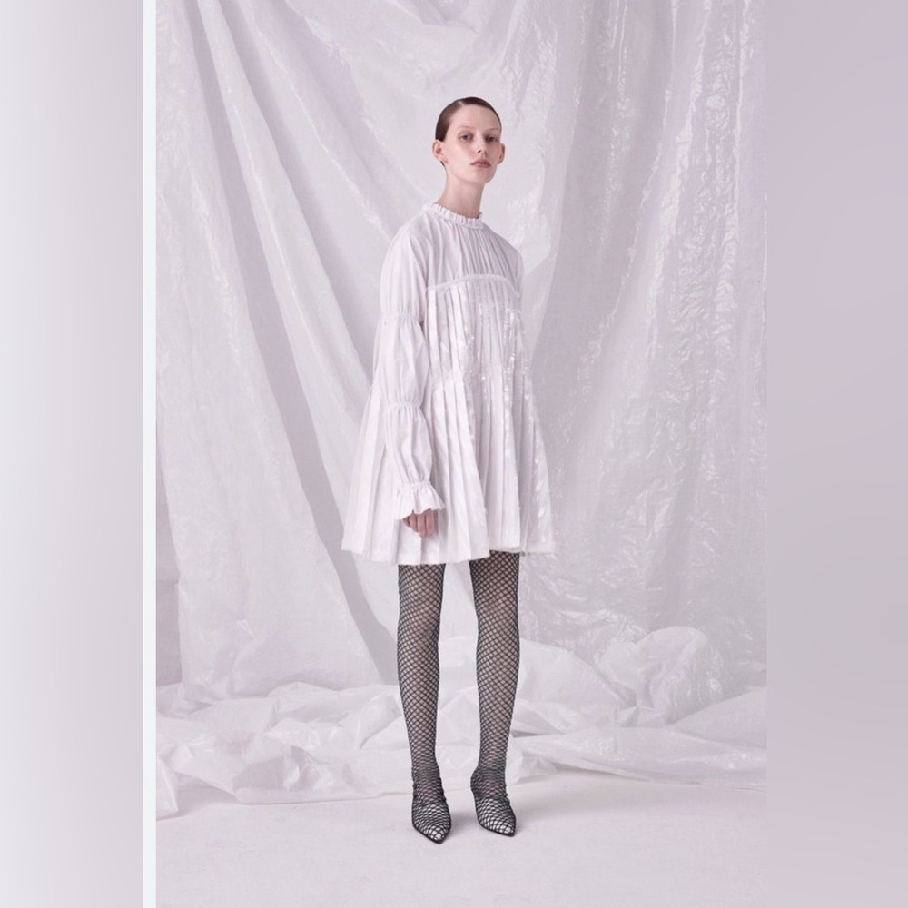 Jourden White Ruffled Long Sleeve Dress